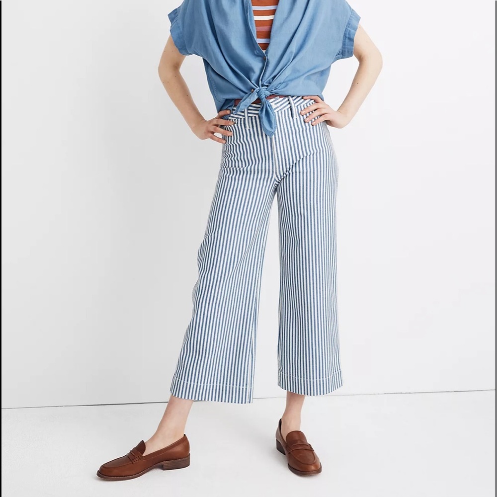 Madewell Emmett Wide-Leg Crop Pants in Herringbone Railroad Stripe